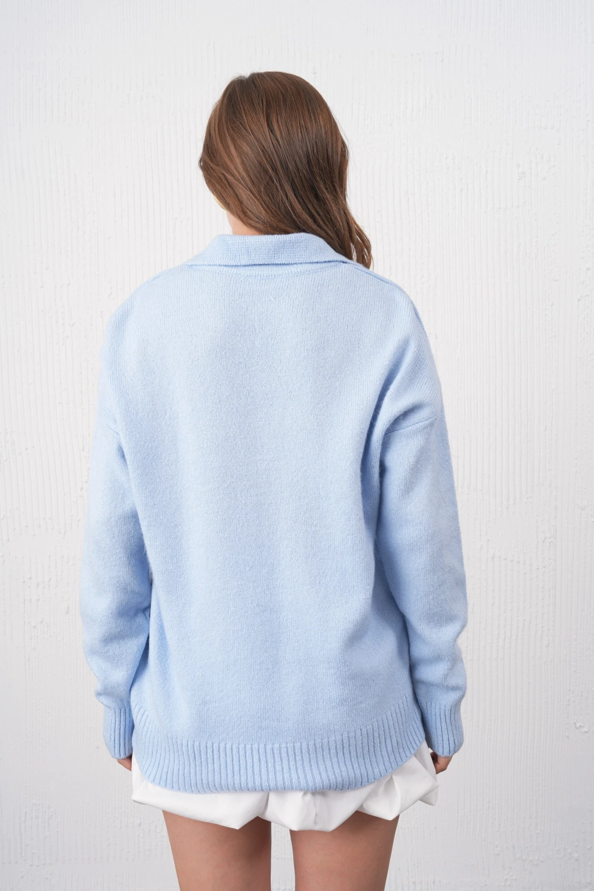 Kadın Polo Yaka Oversize Triko Kazak