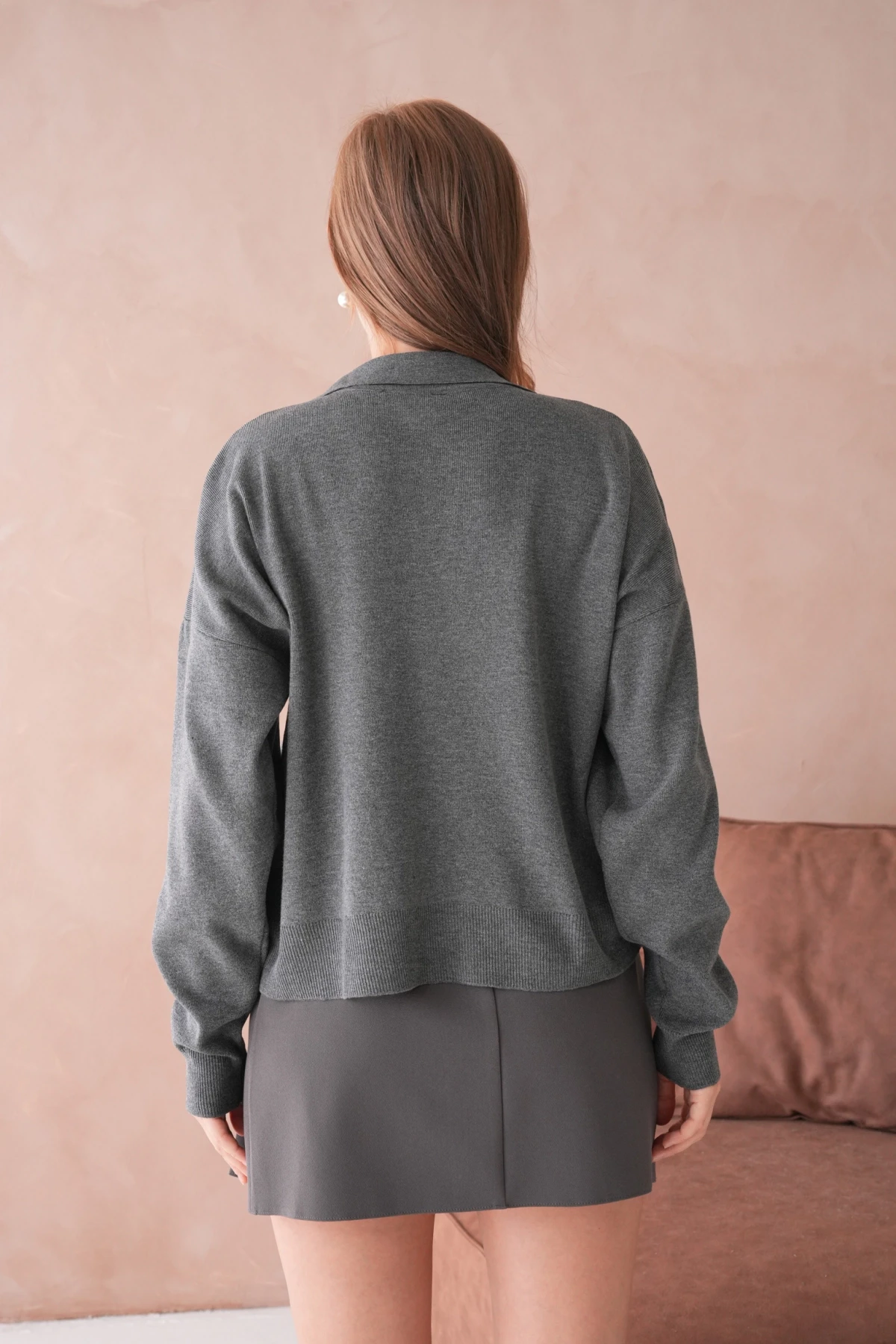 Kadın Polo Yaka Oversize Triko Kazak