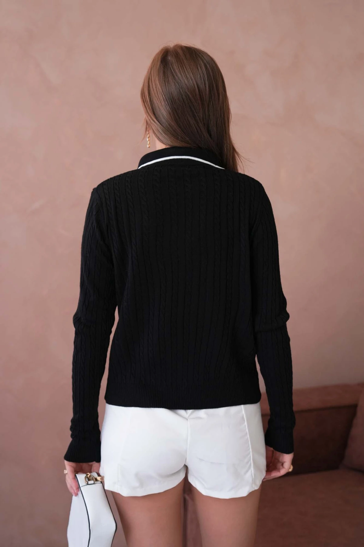 Kadın Polo Yaka Saç Örgü Triko Kazaak