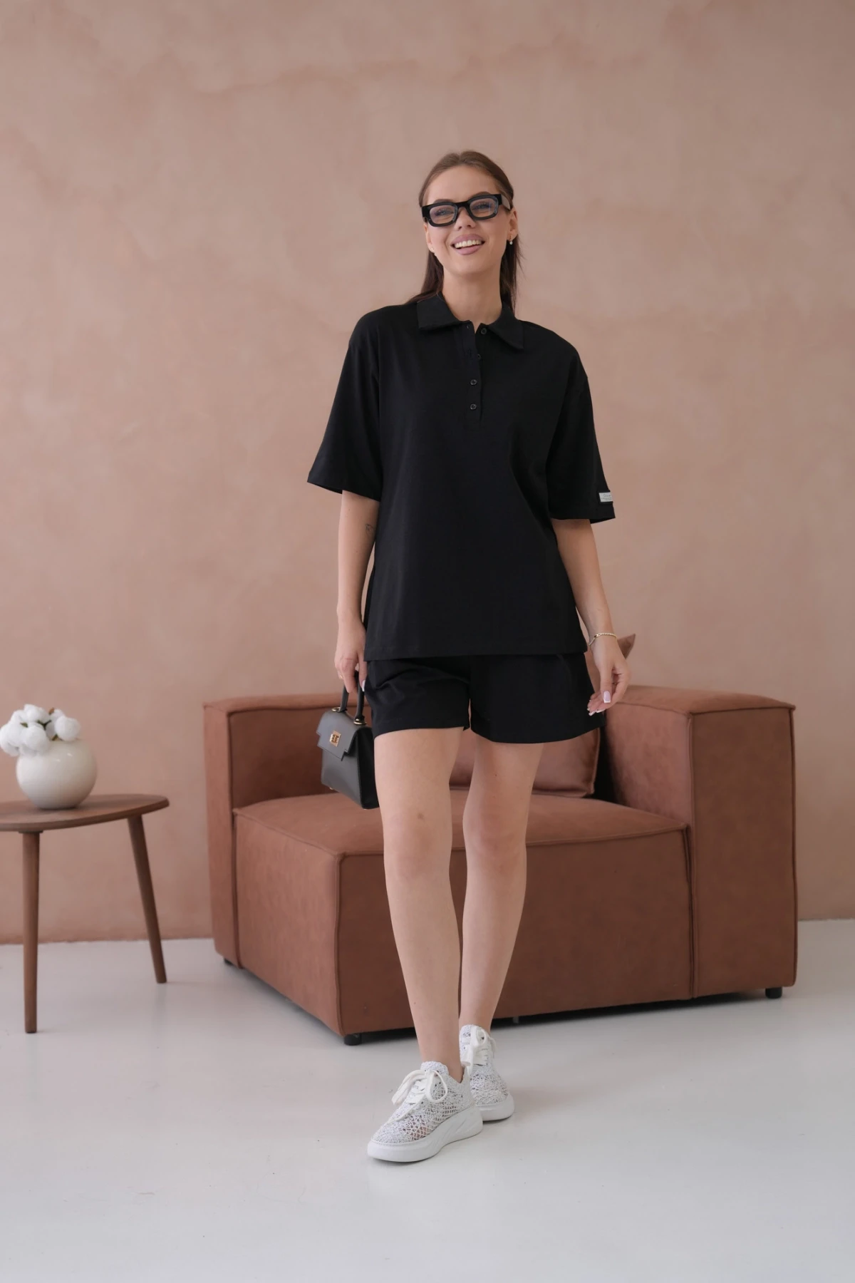 Kadın Polo Yaka T-Shirt-Şort Penye Takım