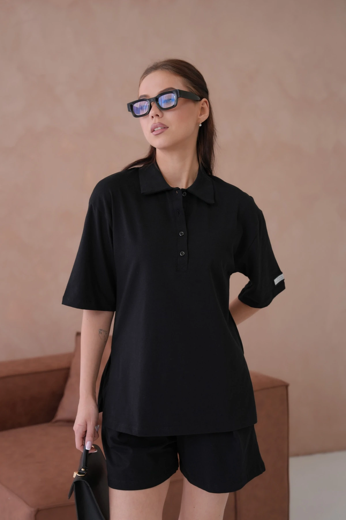 Kadın Polo Yaka T-Shirt-Şort Penye Takım