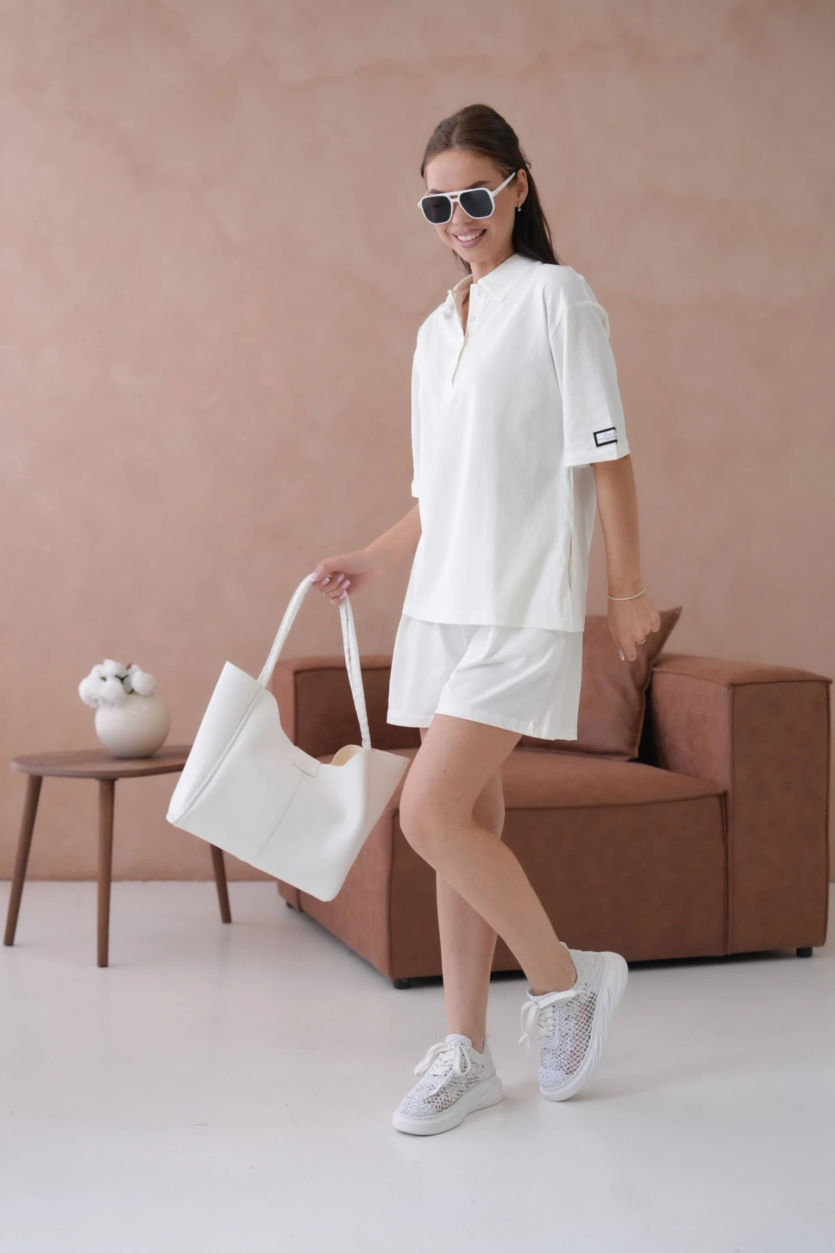 Kadın Polo Yaka T-Shirt-Şort Penye Takım