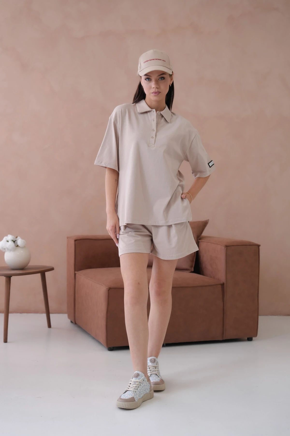 Kadın Polo Yaka T-Shirt-Şort Penye Takım