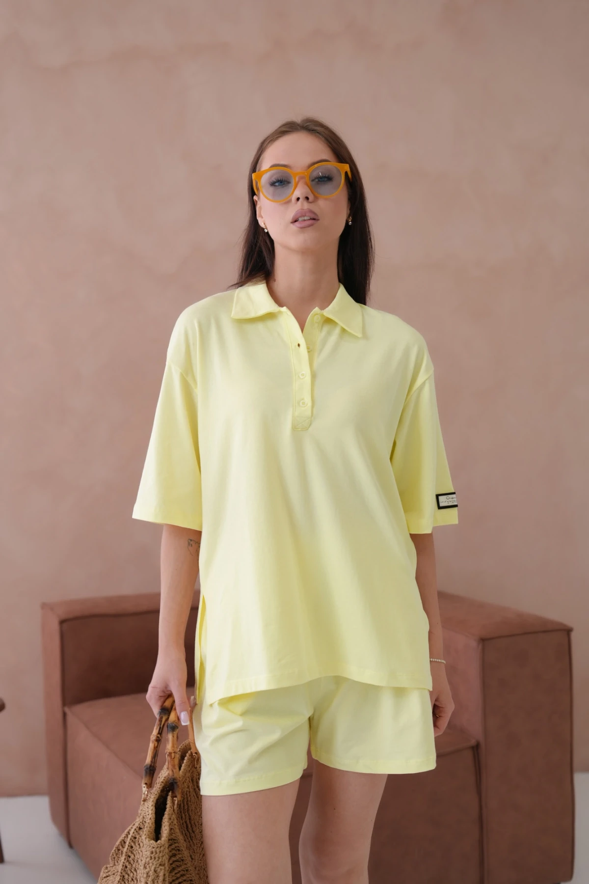 Kadın Polo Yaka T-Shirt-Şort Penye Takım