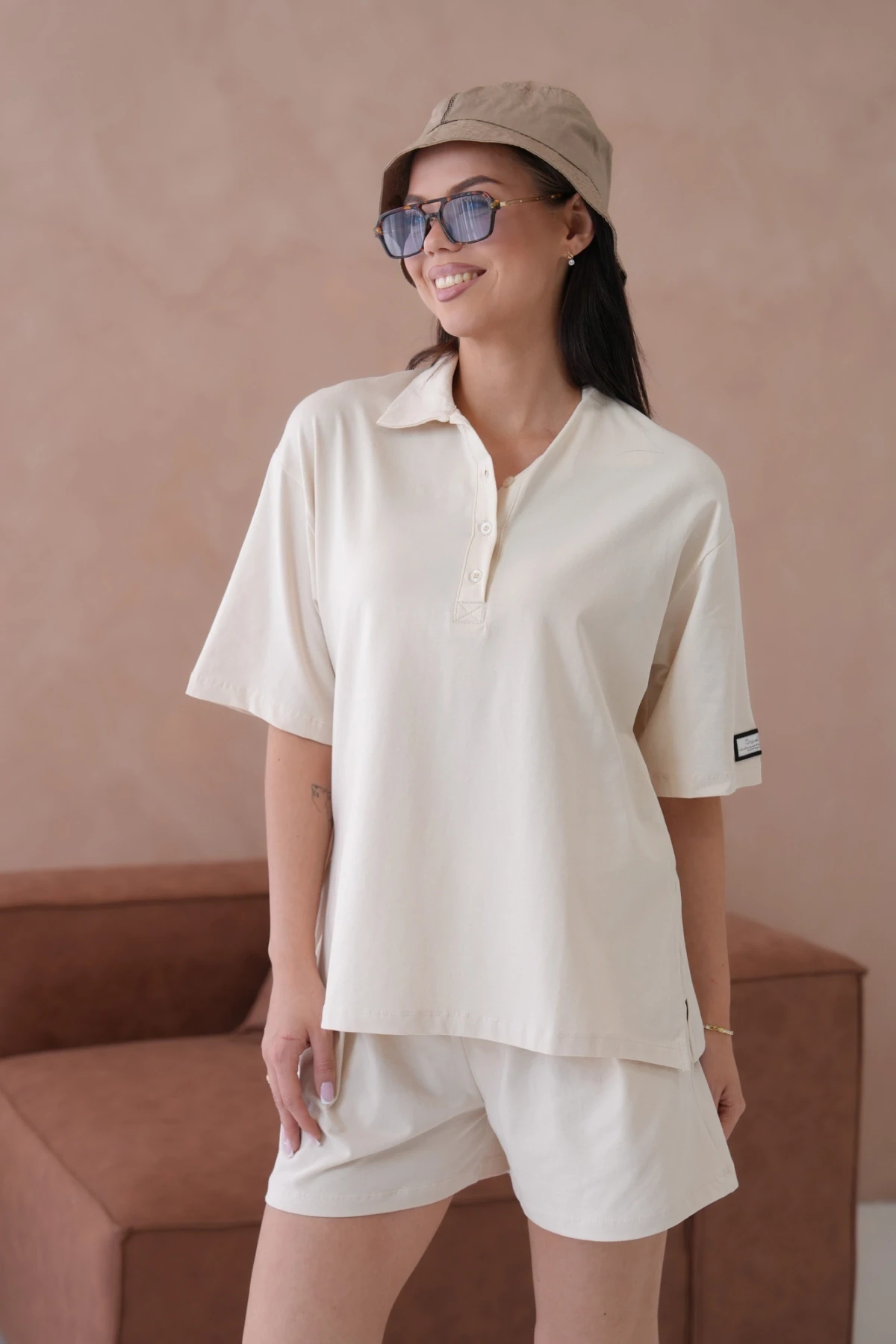 Kadın Polo Yaka T-Shirt-Şort Penye Takım