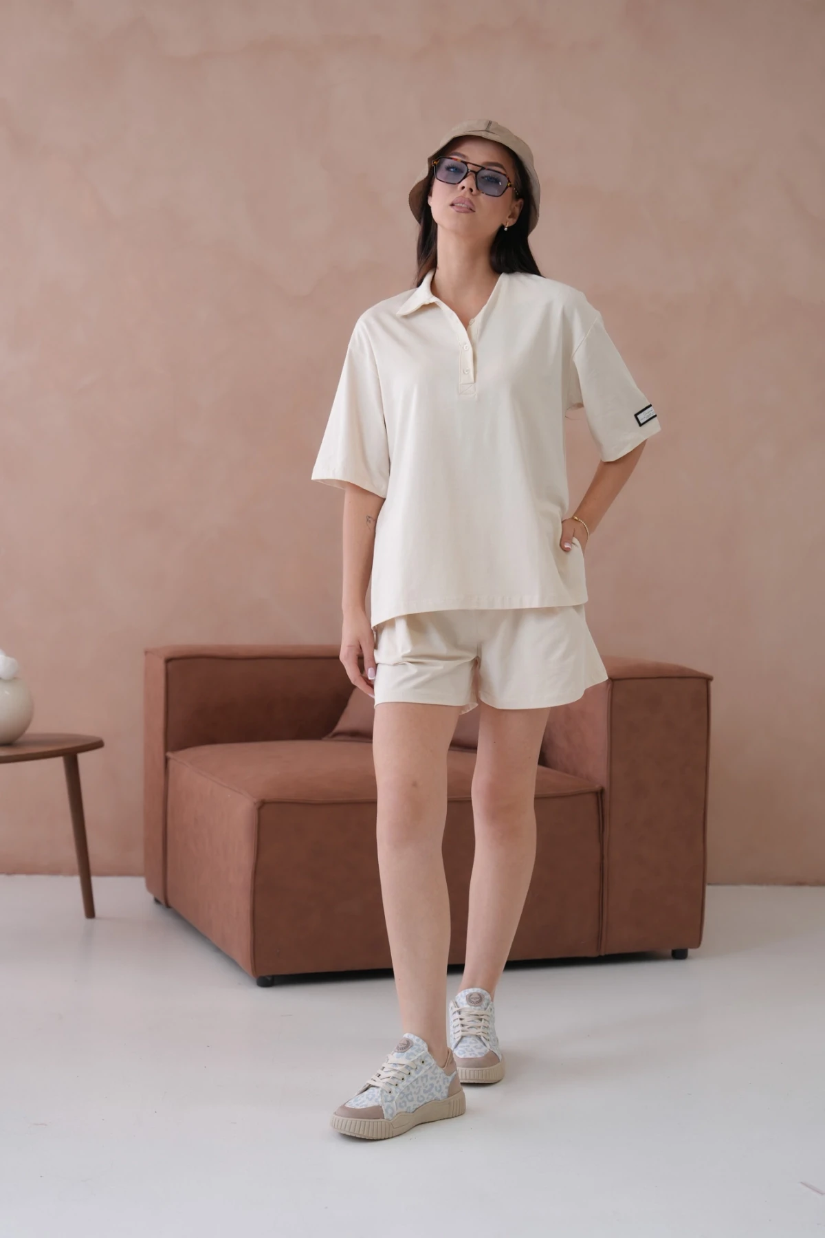 Kadın Polo Yaka T-Shirt-Şort Penye Takım