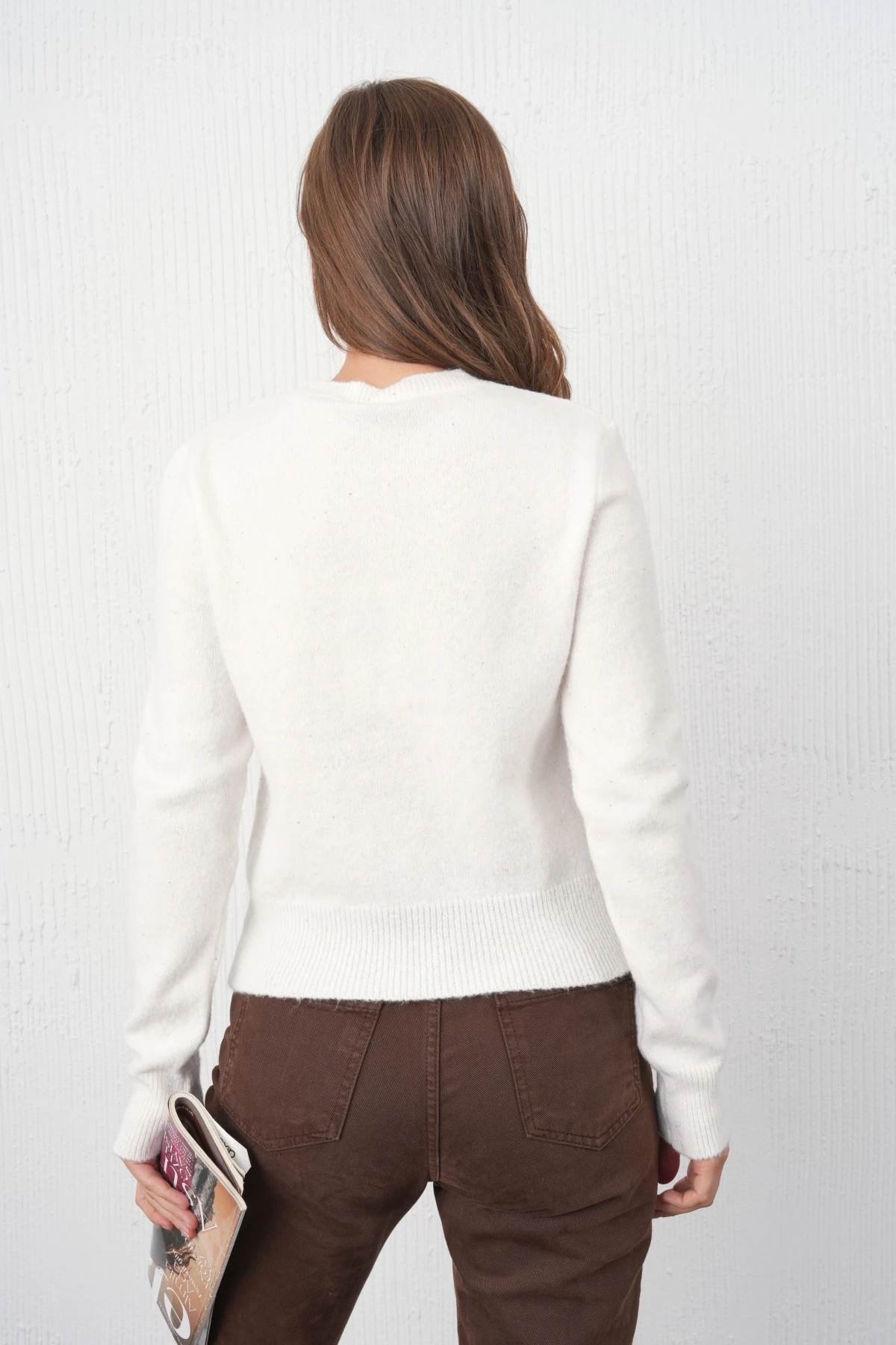 Kadın Kemik Bisiklet Yaka Simli Yumuşak Dokulu Triko Kazak