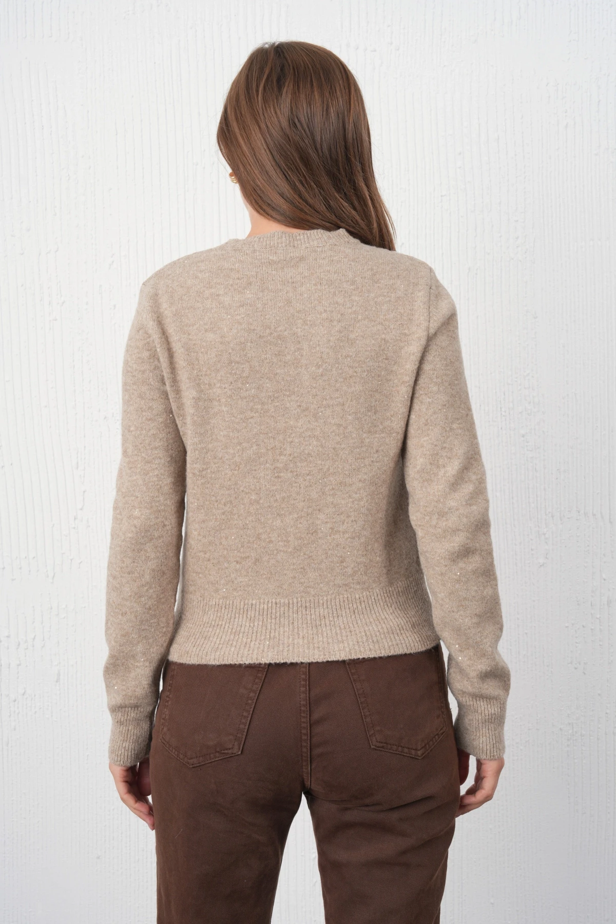 Kadın Vizon Bisiklet Yaka Simli Yumuşak Dokulu Triko Kazak