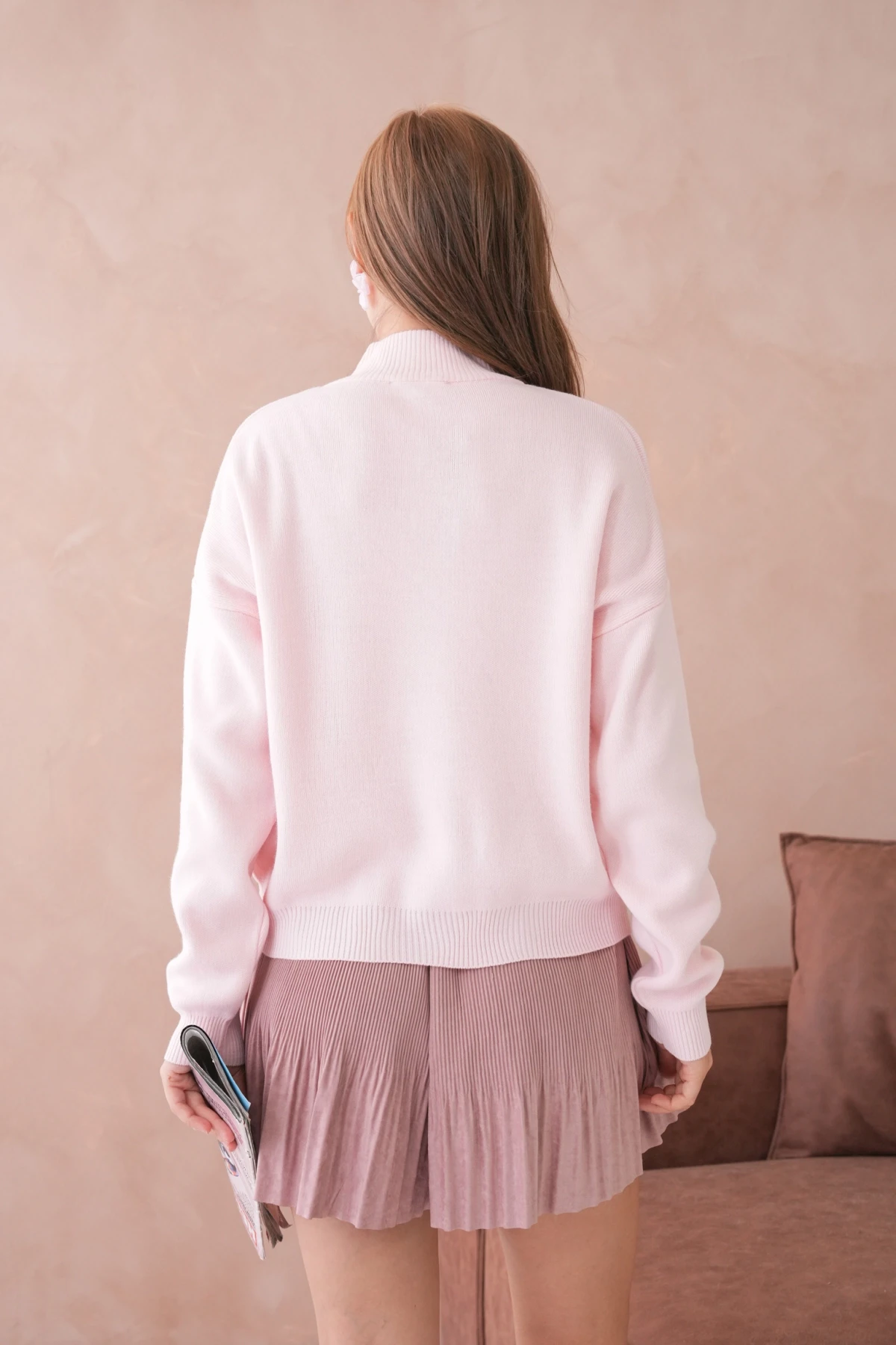 Kadın Yarım Balıkçı Yaka Fermuar Detay Oversize Triko Kazak