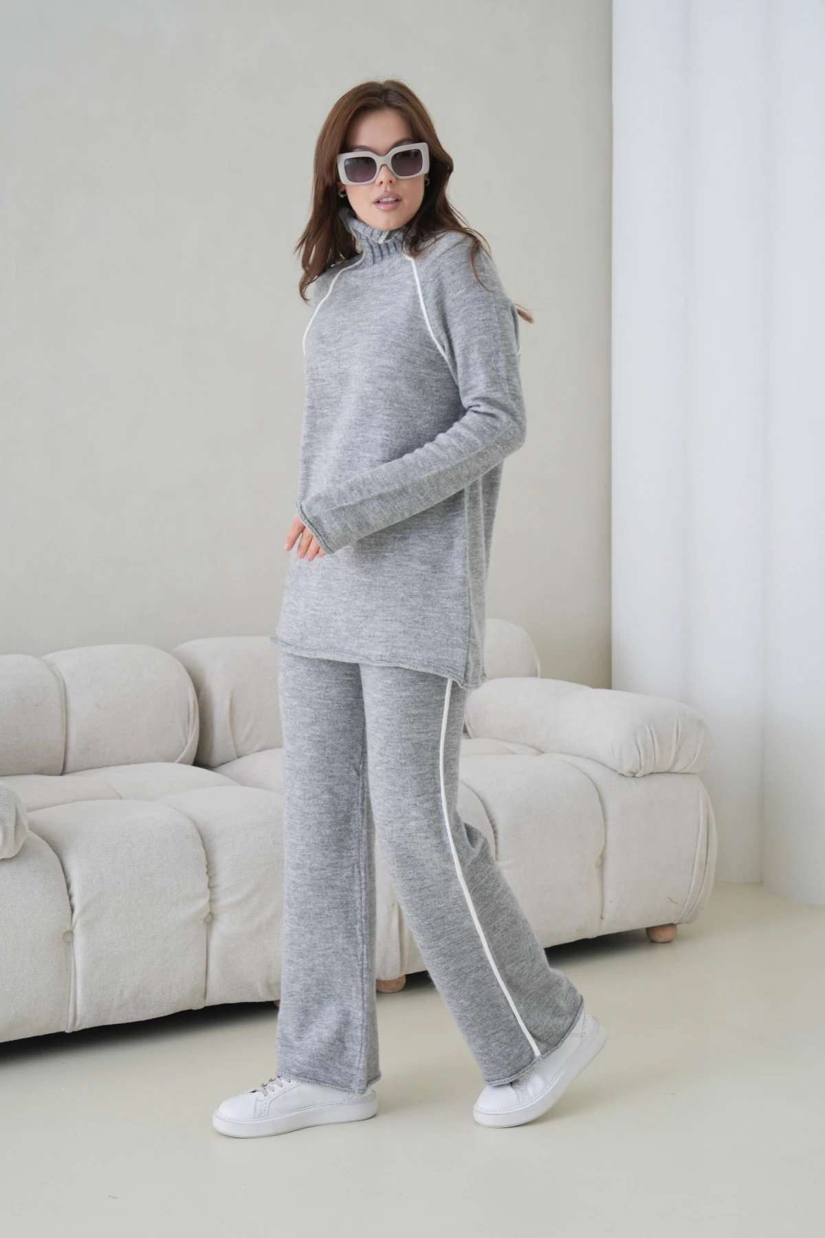 Kadın Balıkçı Yaka Kazak Pantolon İkili Triko Takım