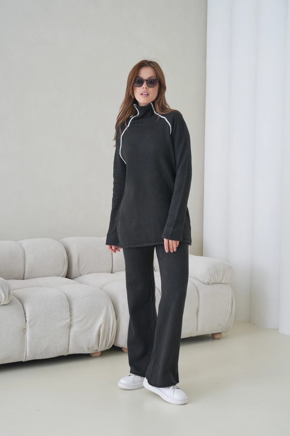 Kadın Balıkçı Yaka Kazak Pantolon İkili Triko Takım