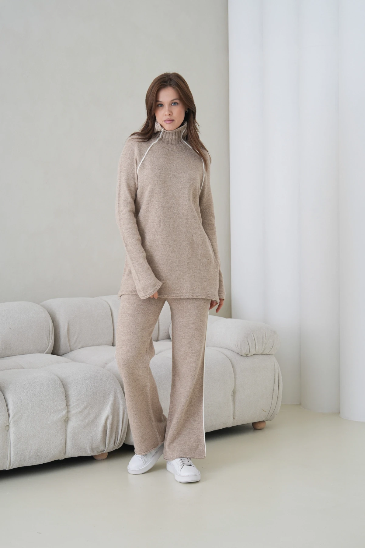 Kadın Balıkçı Yaka Kazak Pantolon İkili Triko Takım