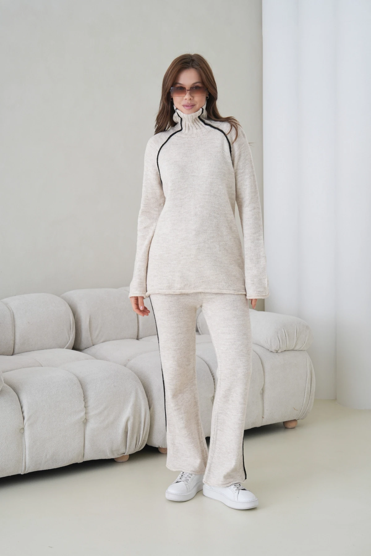 Kadın Balıkçı Yaka Kazak Pantolon İkili Triko Takım