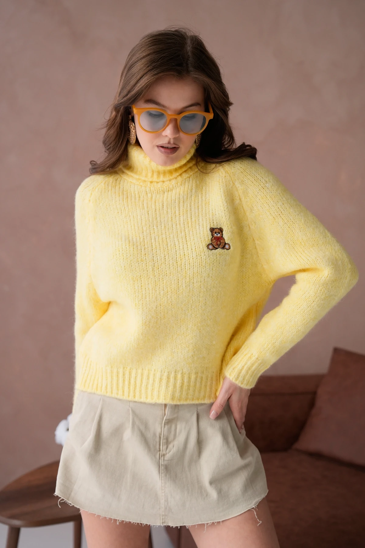 Kadın Balıkçı Yaka Nakış Detaylı Yumuşak Dokulu Kaşkorse Triko Kazak