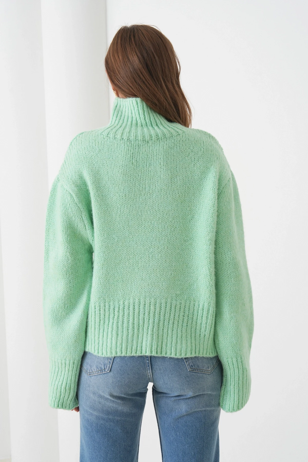 Kadın Balıkçı Yaka Oversize Kaşkarse Triko Kazak