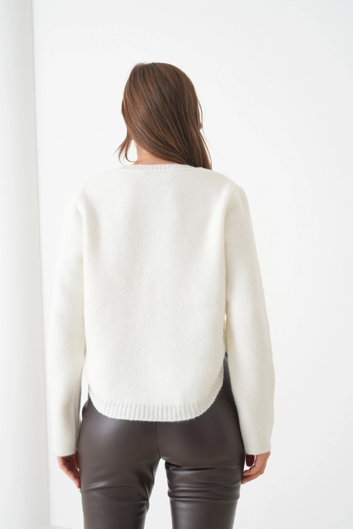 Kadın Bisiklet Yaka Düğme Detay Yırtmaçlı Triko Kazak