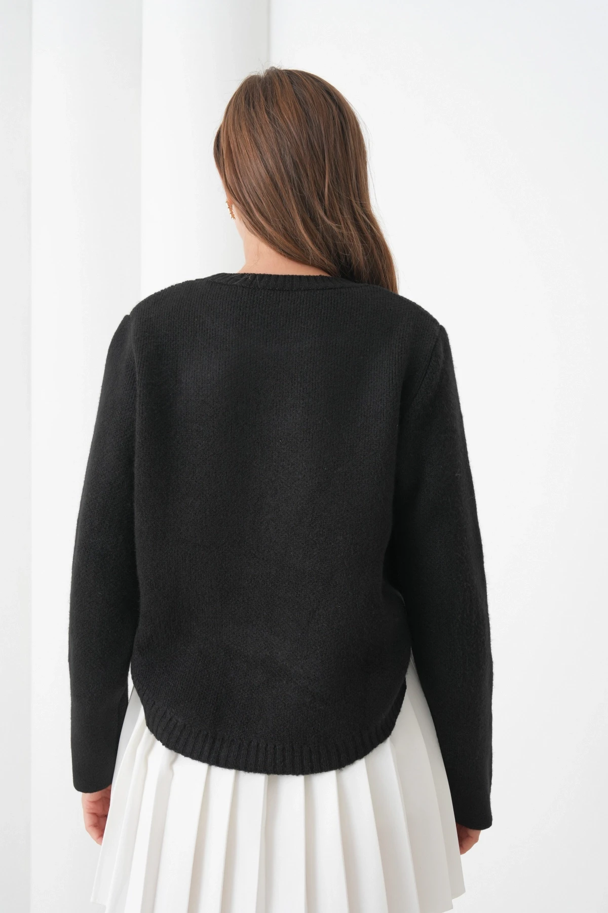 Kadın Bisiklet Yaka Düğme Detay Yırtmaçlı Triko Kazak