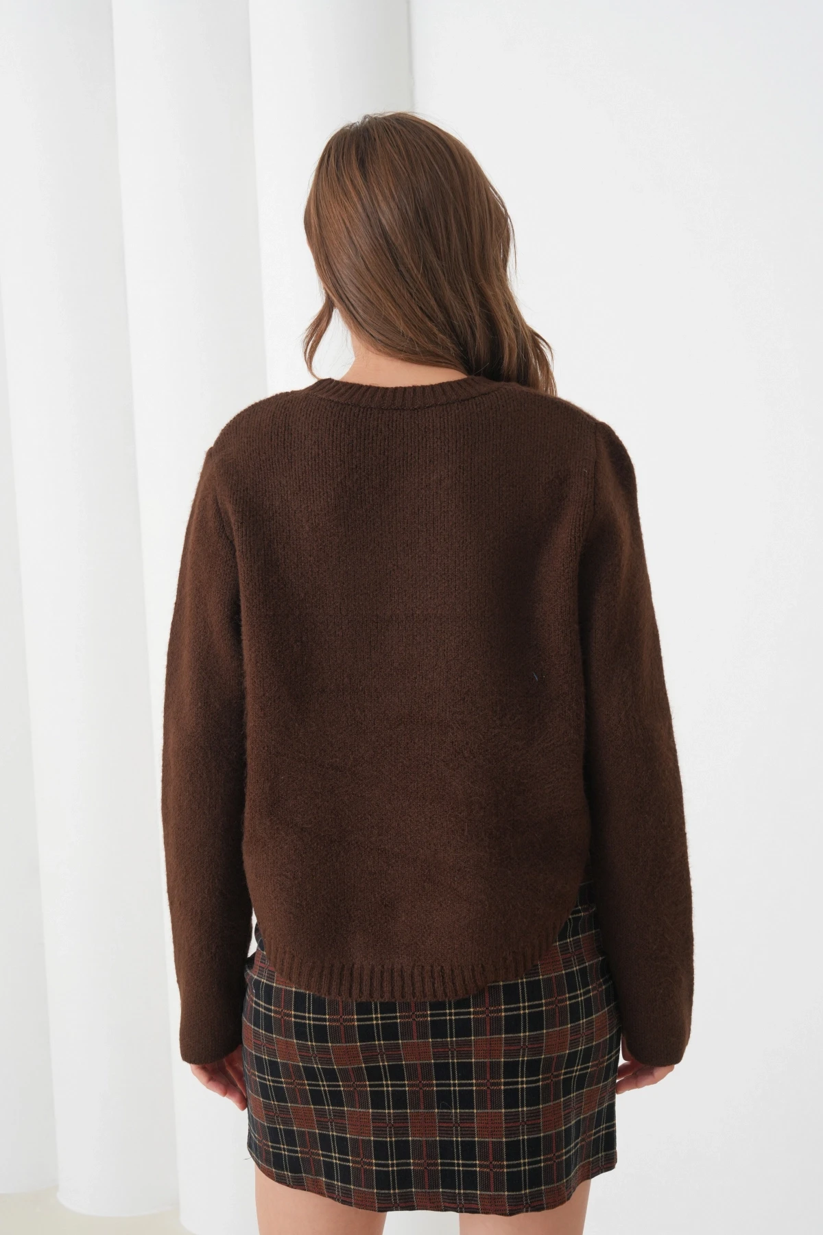 Kadın Bisiklet Yaka Düğme Detay Yırtmaçlı Triko Kazak