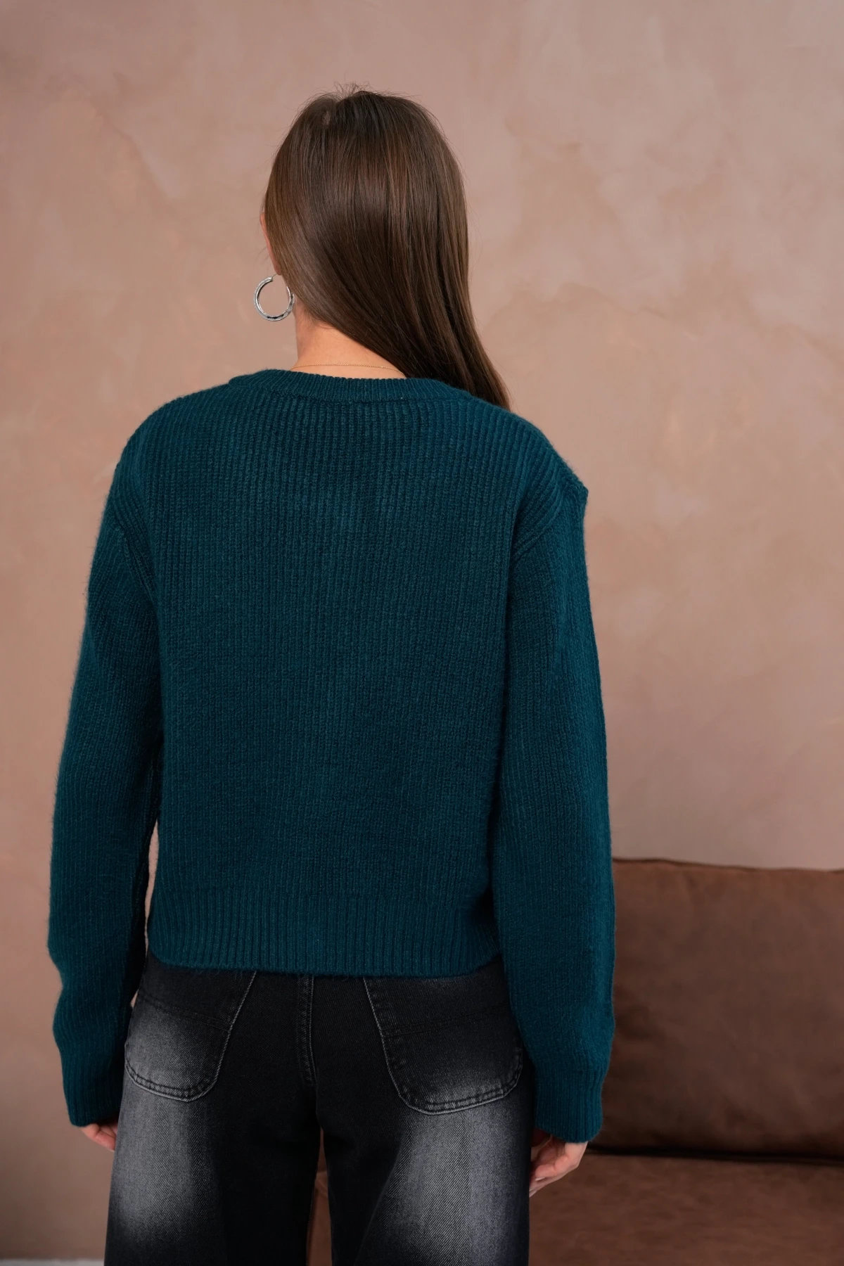 Kadın Bisiklet Yaka Fermuar Kapama Nakışlı Kaşkorse Triko Hırka