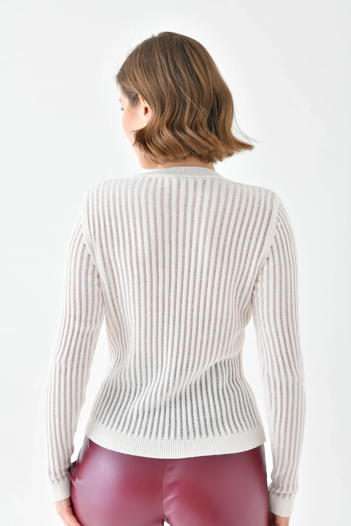 Kadın Bisiklet Yaka Örgü Detay Triko Kazak