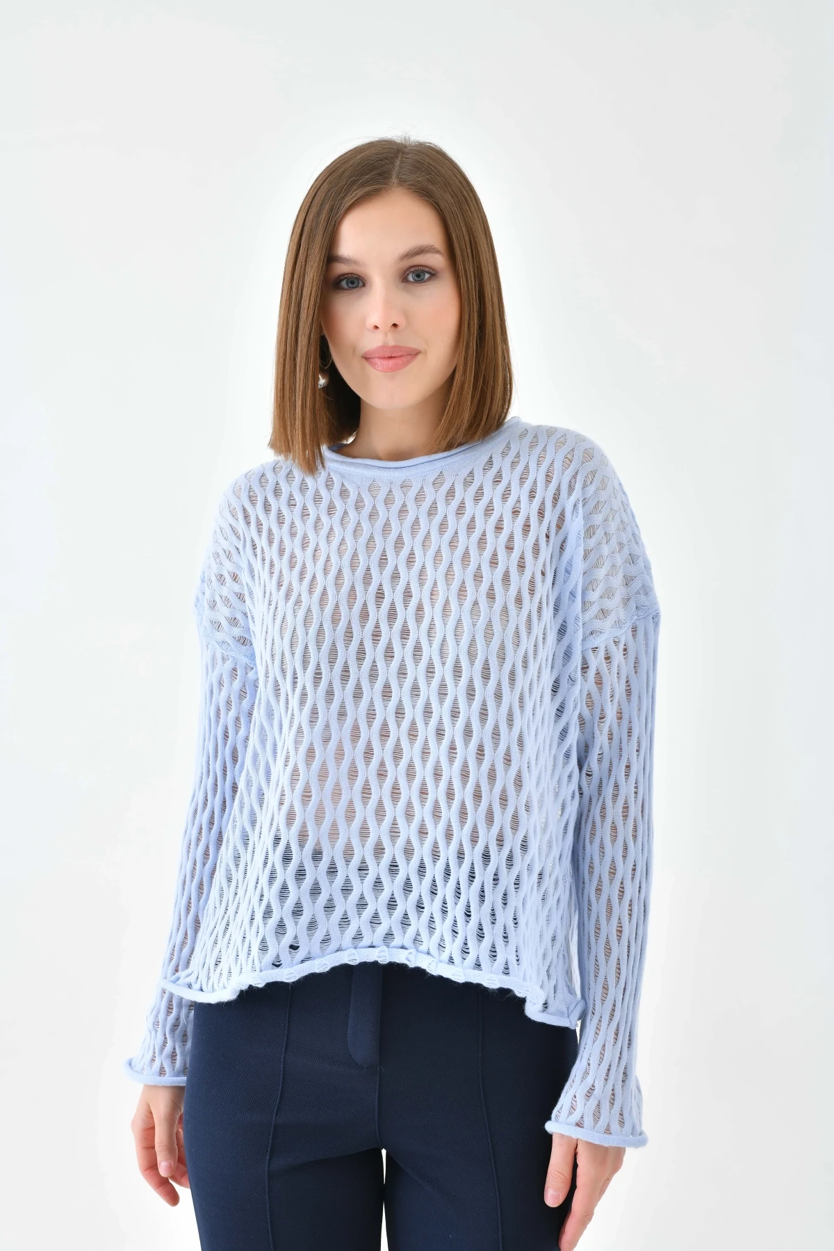 Kadın Bisiklet Yaka Örgü Detay Triko Kazak