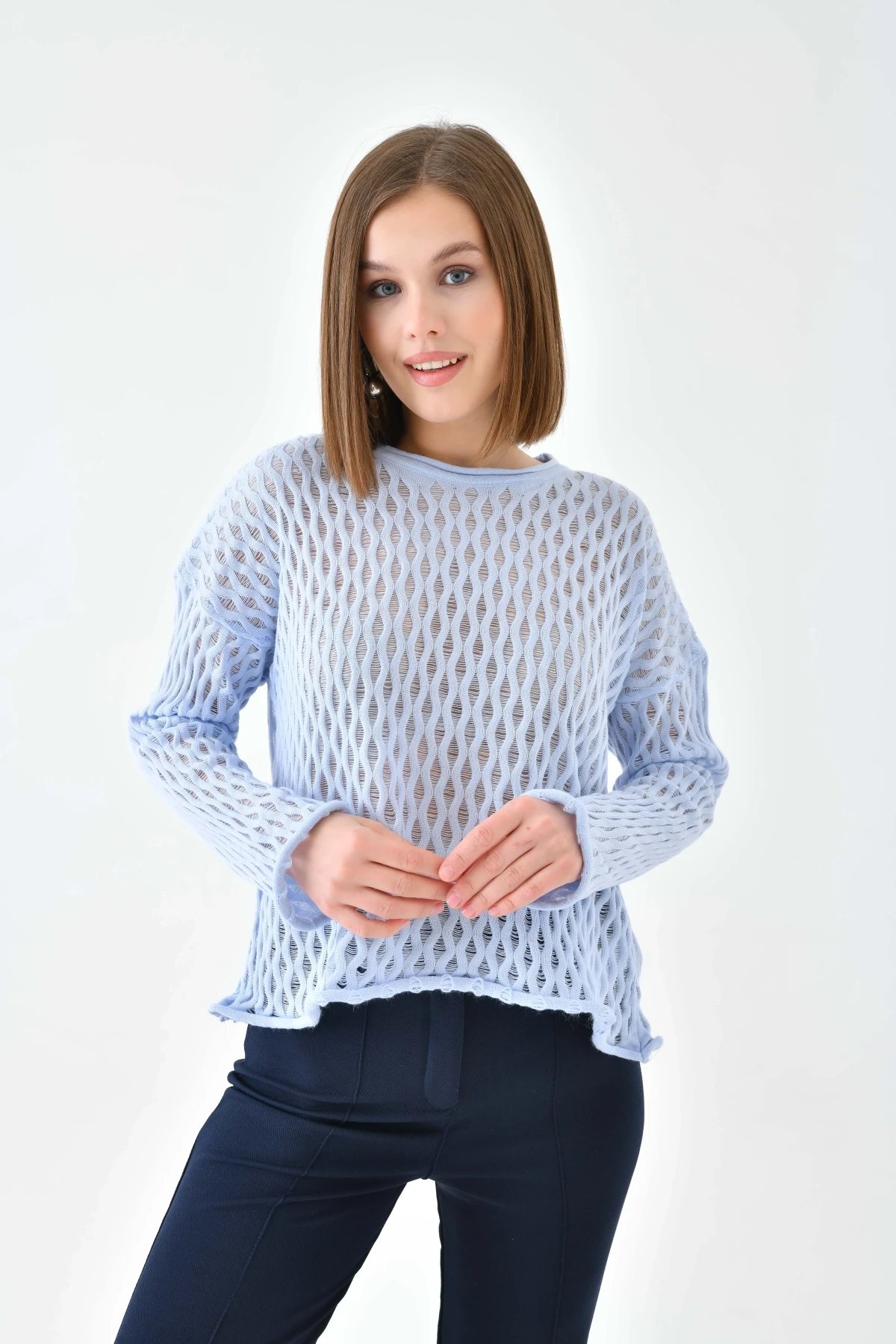 Kadın Bisiklet Yaka Örgü Detay Triko Kazak