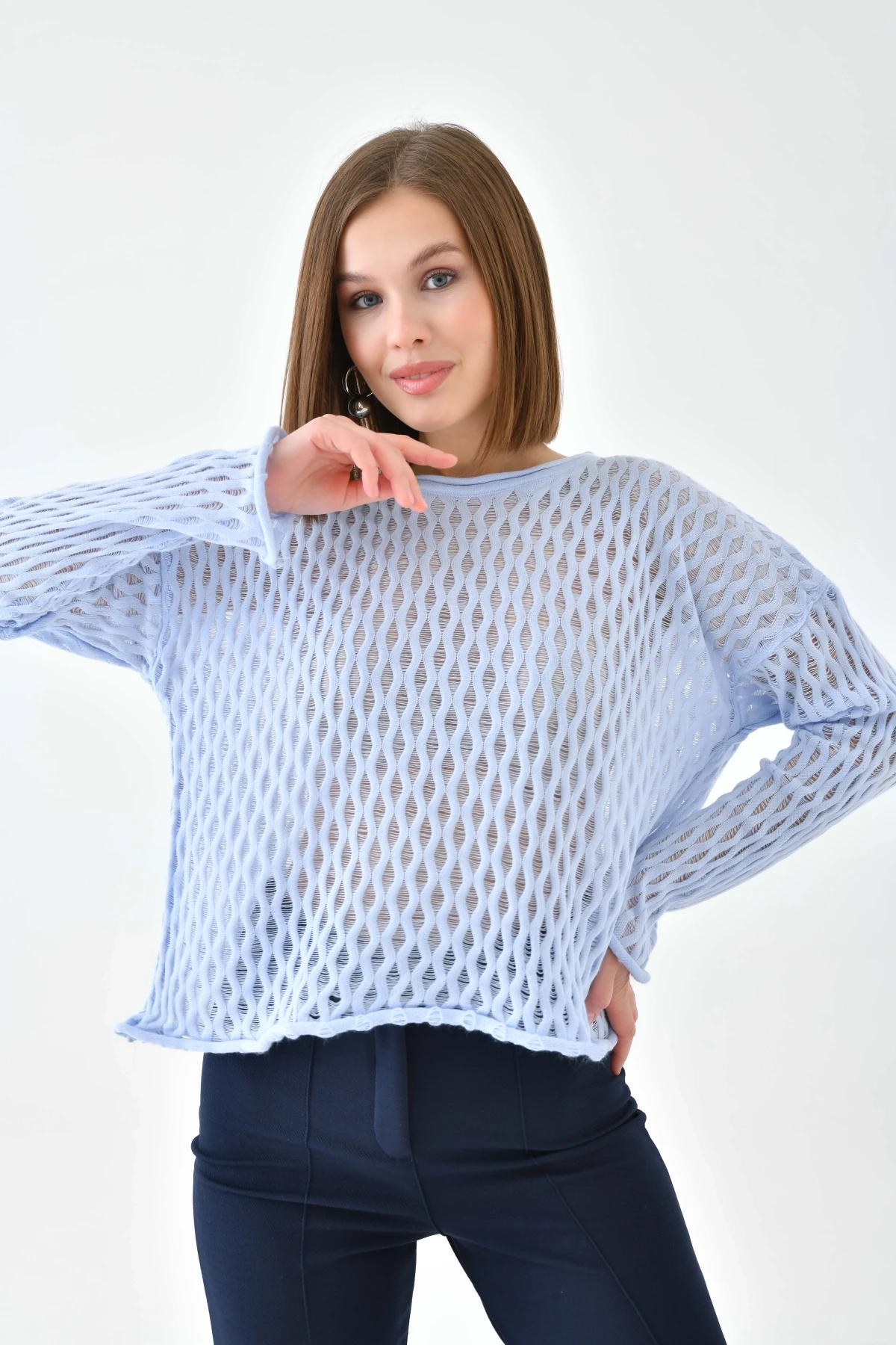 Kadın Bisiklet Yaka Örgü Detay Triko Kazak