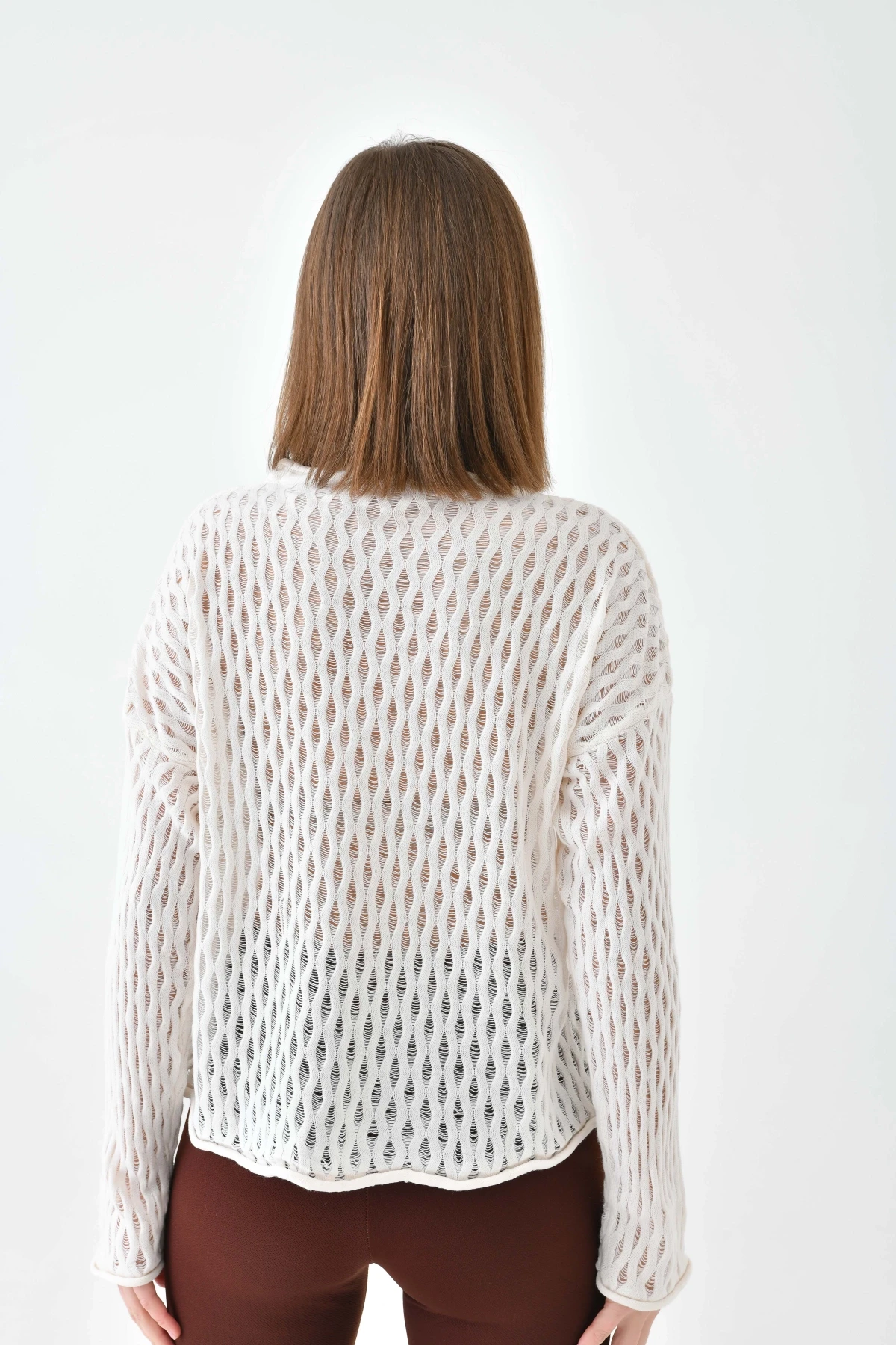 Kadın Bisiklet Yaka Örgü Detay Triko Kazak