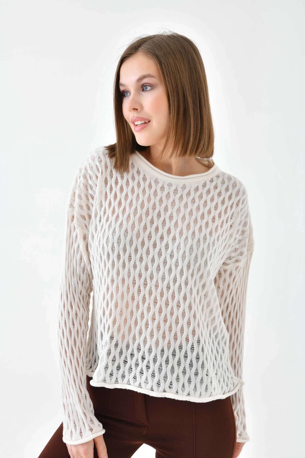 Kadın Bisiklet Yaka Örgü Detay Triko Kazak