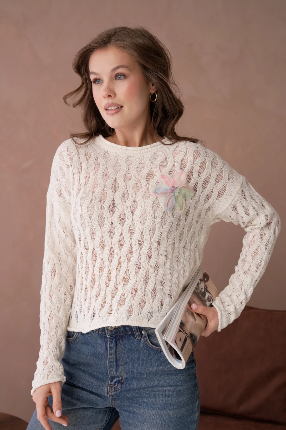 Kadın Bisiklet Yaka Örgü Detay Triko Kazak