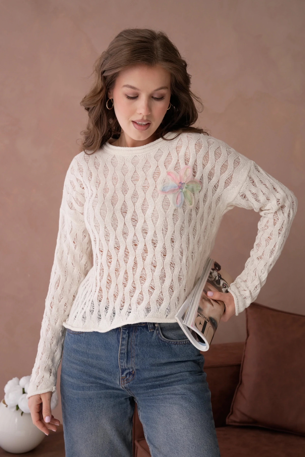 Kadın Bisiklet Yaka Örgü Detay Triko Kazak