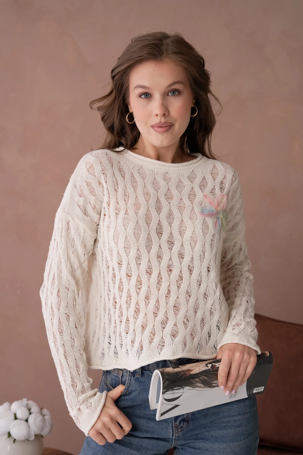 Kadın Bisiklet Yaka Örgü Detay Triko Kazak