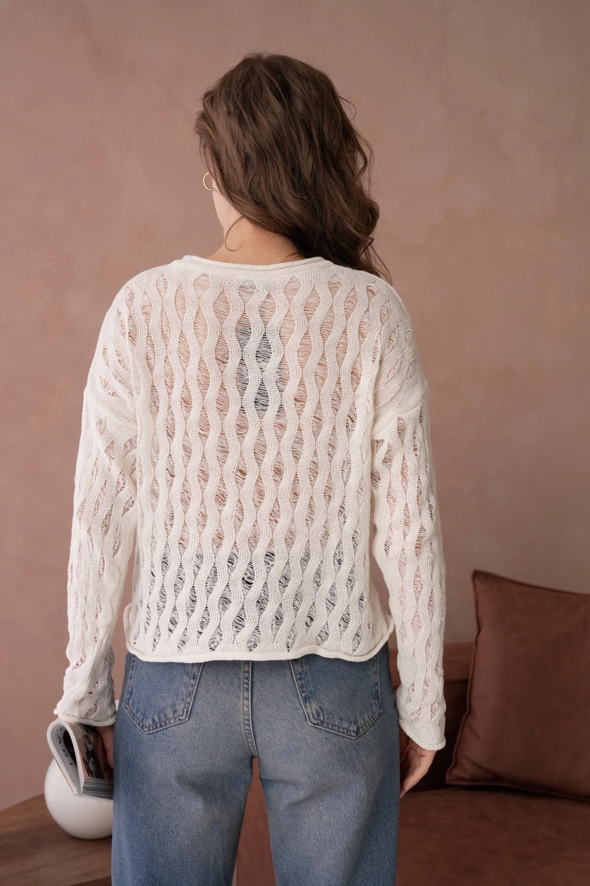 Kadın Bisiklet Yaka Örgü Detay Triko Kazak