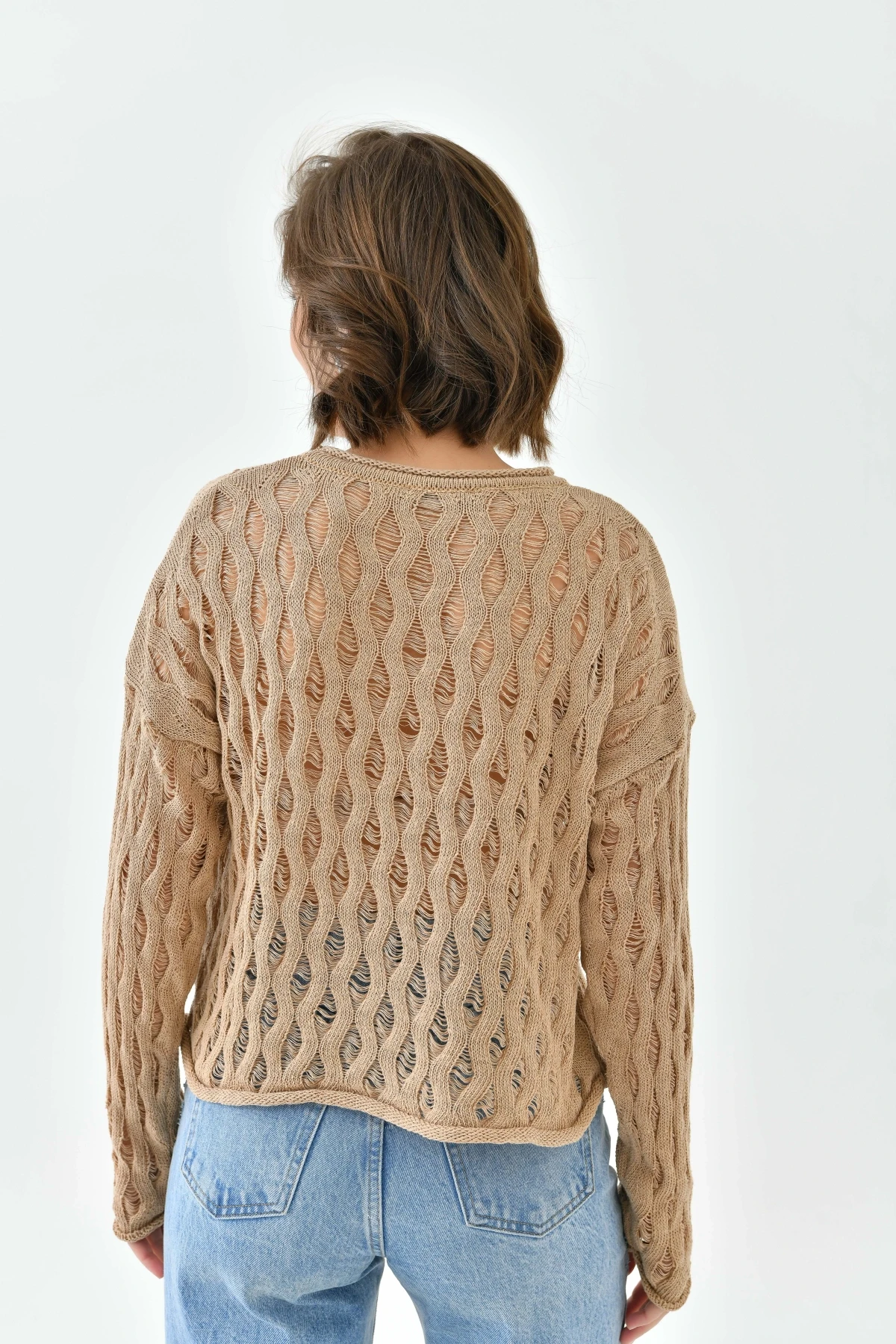 Kadın Bisiklet Yaka Örgü Detay Triko Kazak