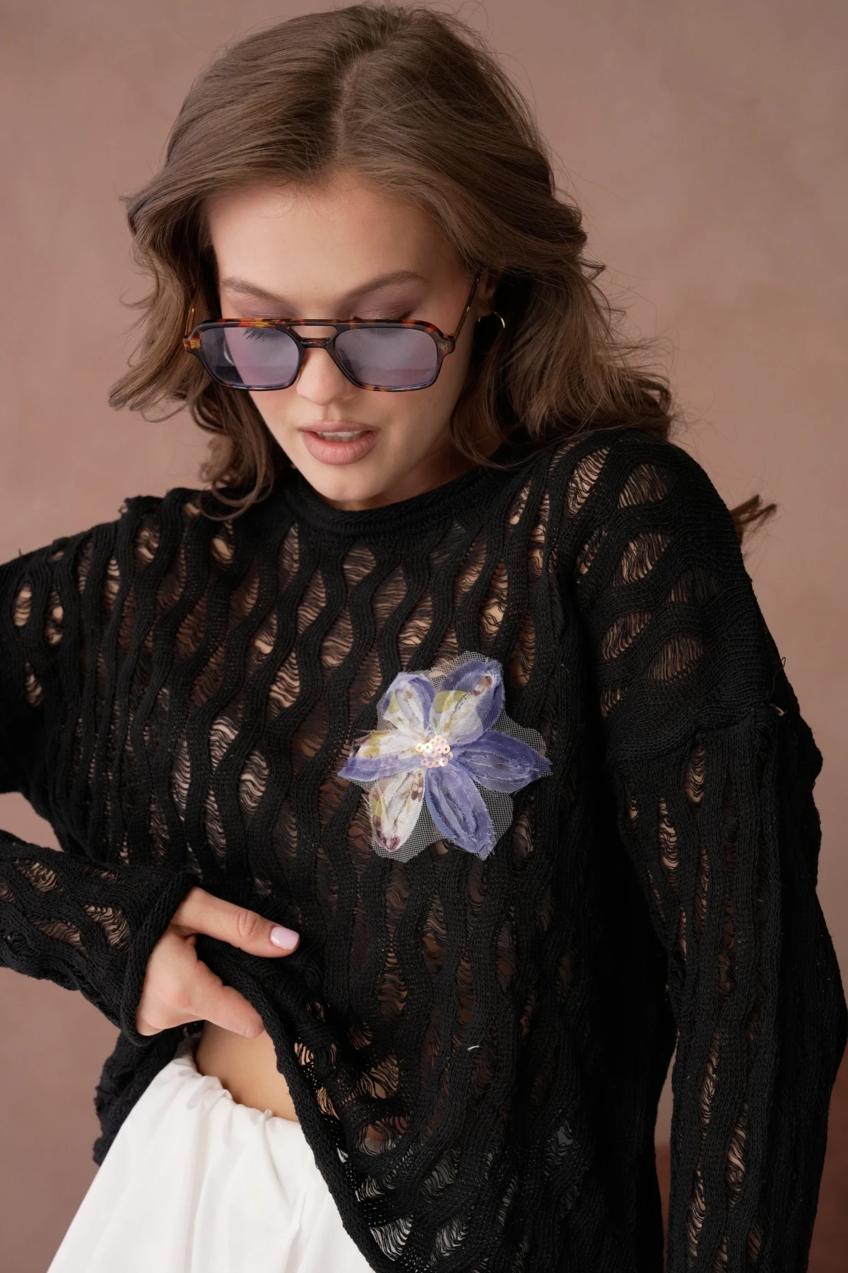 Kadın Bisiklet Yaka Örgü Detay Triko Kazak