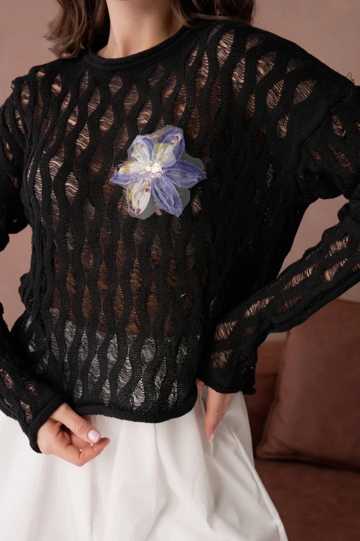 Kadın Bisiklet Yaka Örgü Detay Triko Kazak