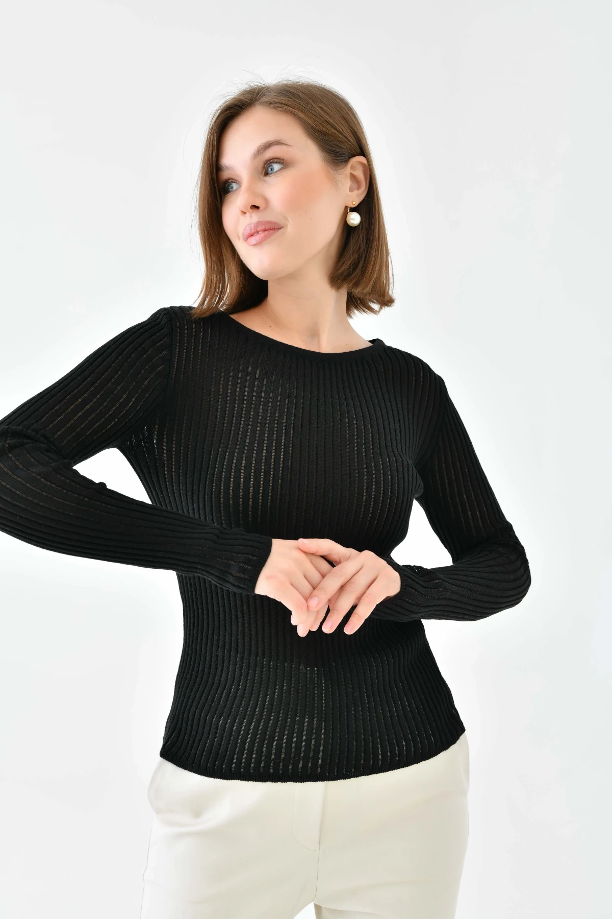 Kadın Bisiklet Yaka Slim Fit Kaşkorse Triko Kazak