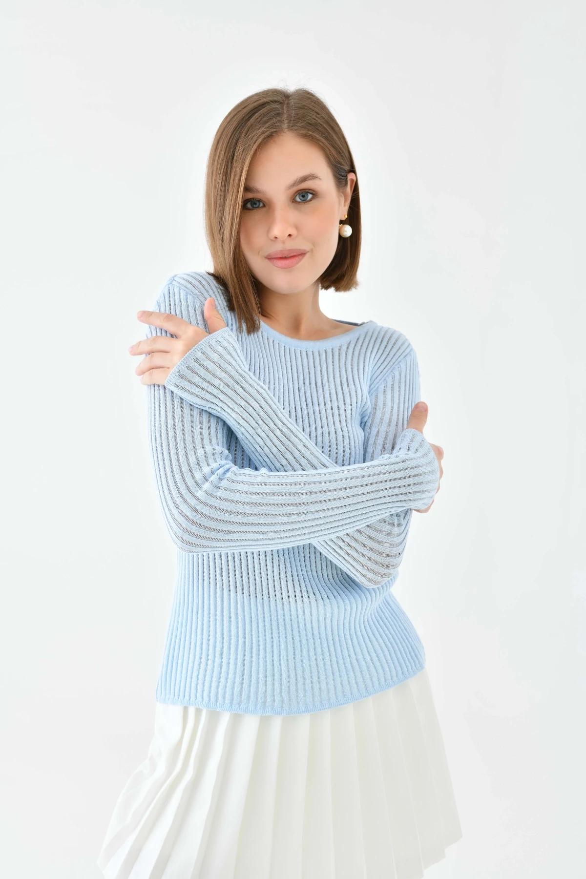 Kadın Bisiklet Yaka Slim Fit Kaşkorse Triko Kazak