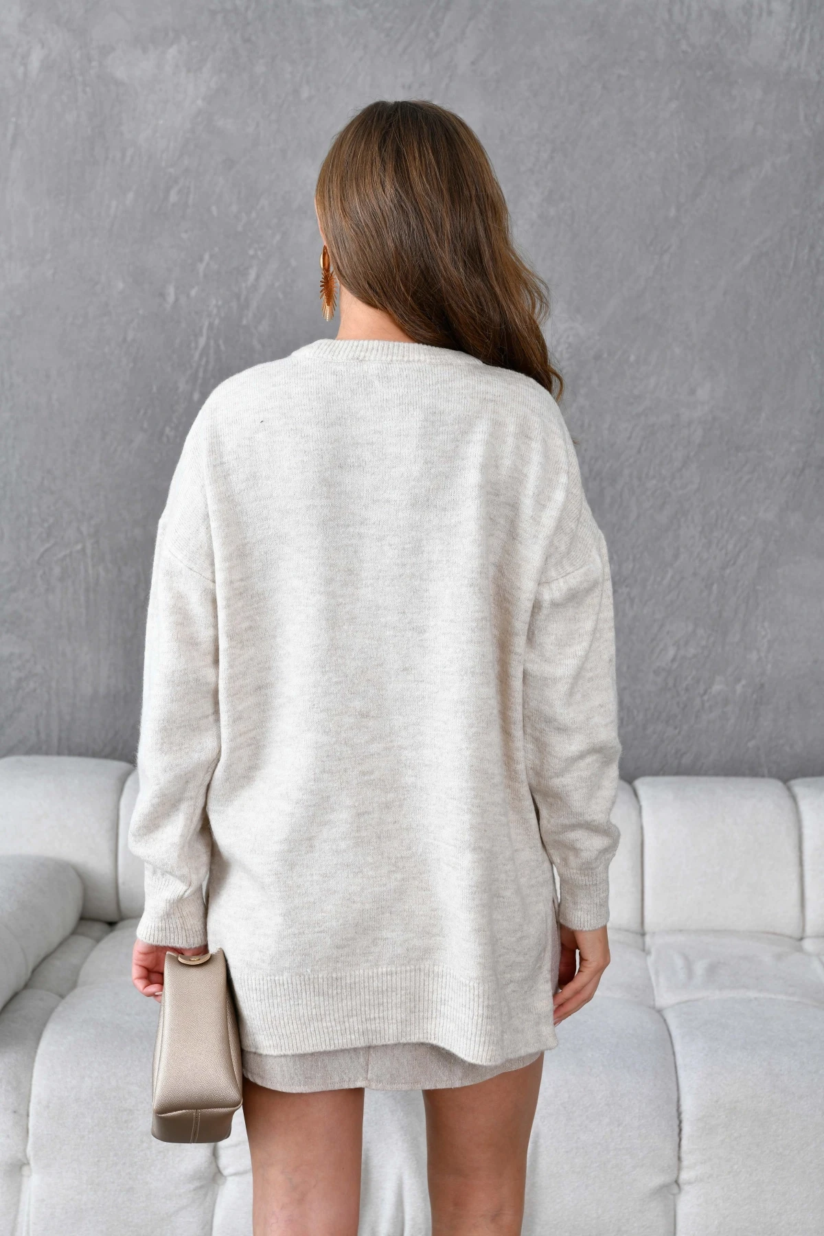 Kadın Bisiklet Yaka Yırtmaçlı Oversize Triko Kazak