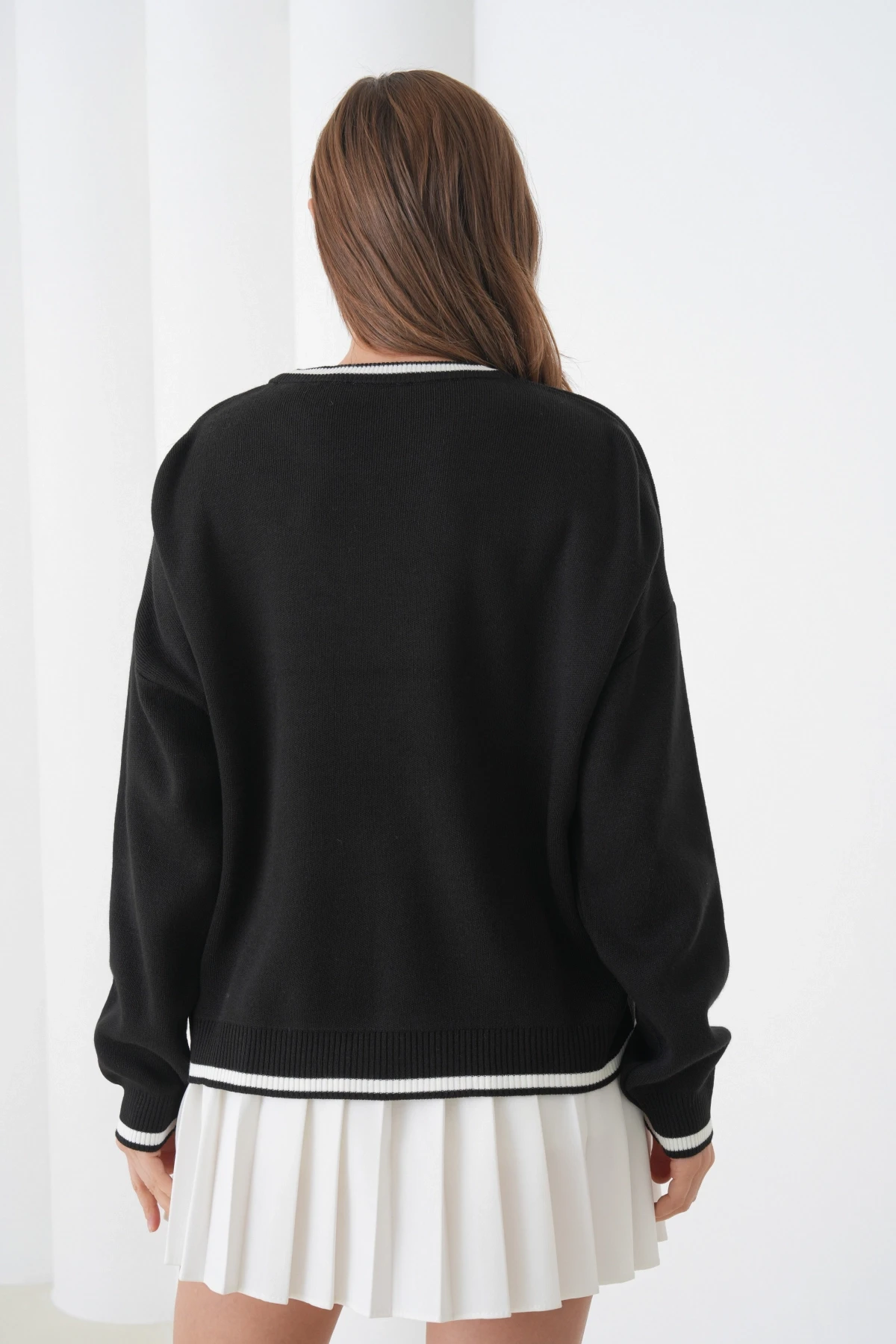 Kadın Bisiklet Yaka Yumuşak Dokulu Oversize Triko Kazak