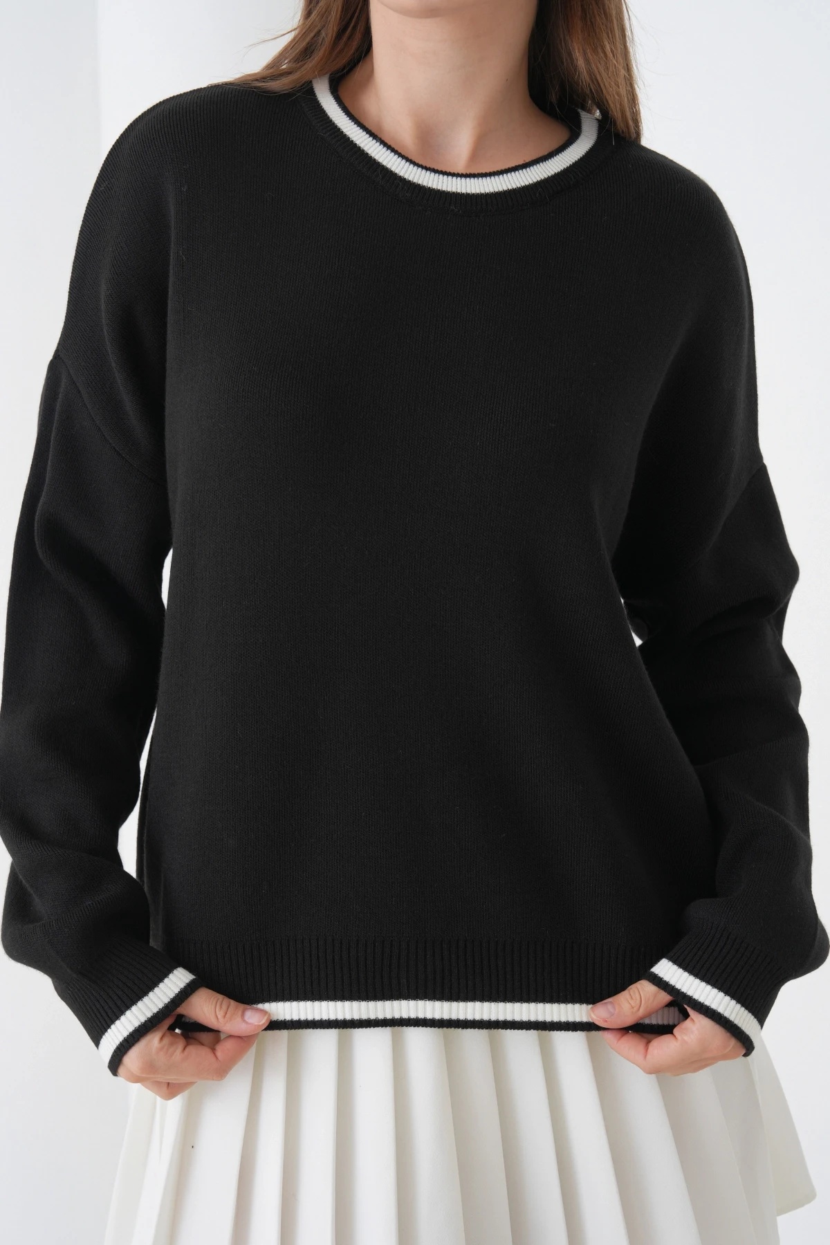 Kadın Bisiklet Yaka Yumuşak Dokulu Oversize Triko Kazak