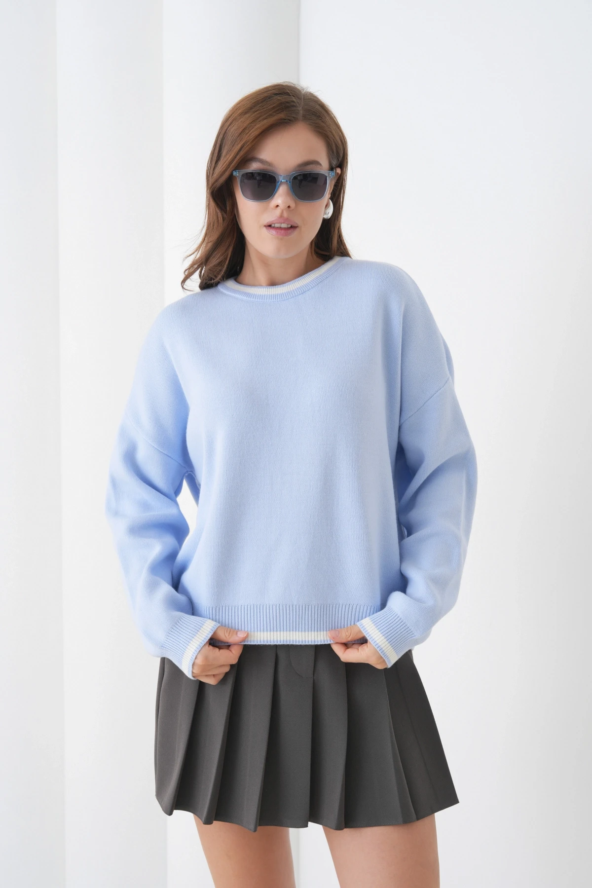 Kadın Bisiklet Yaka Yumuşak Dokulu Oversize Triko Kazak