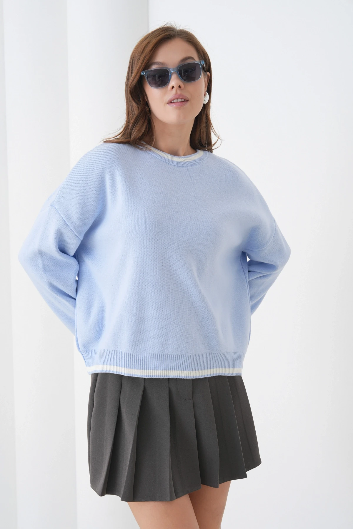 Kadın Bisiklet Yaka Yumuşak Dokulu Oversize Triko Kazak