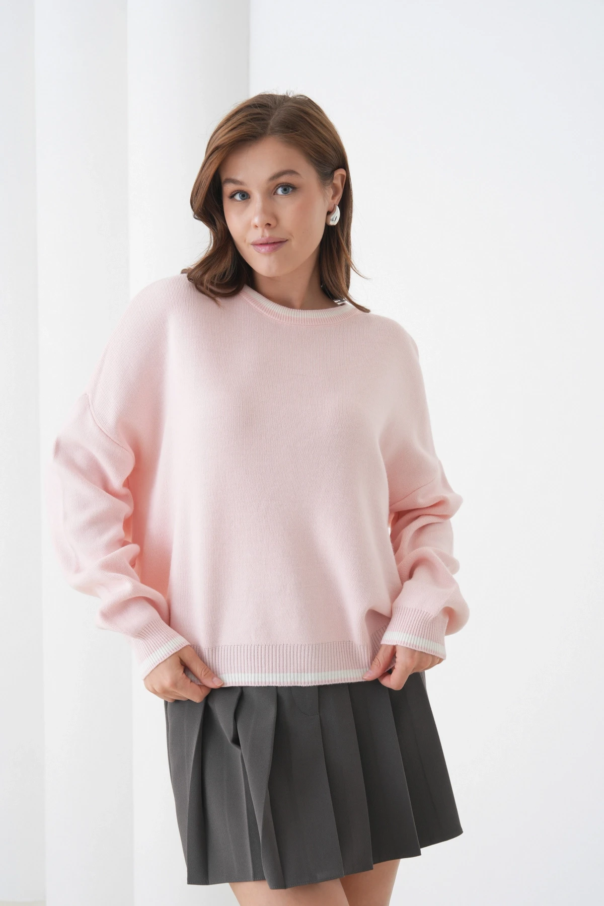 Kadın Bisiklet Yaka Yumuşak Dokulu Oversize Triko Kazak