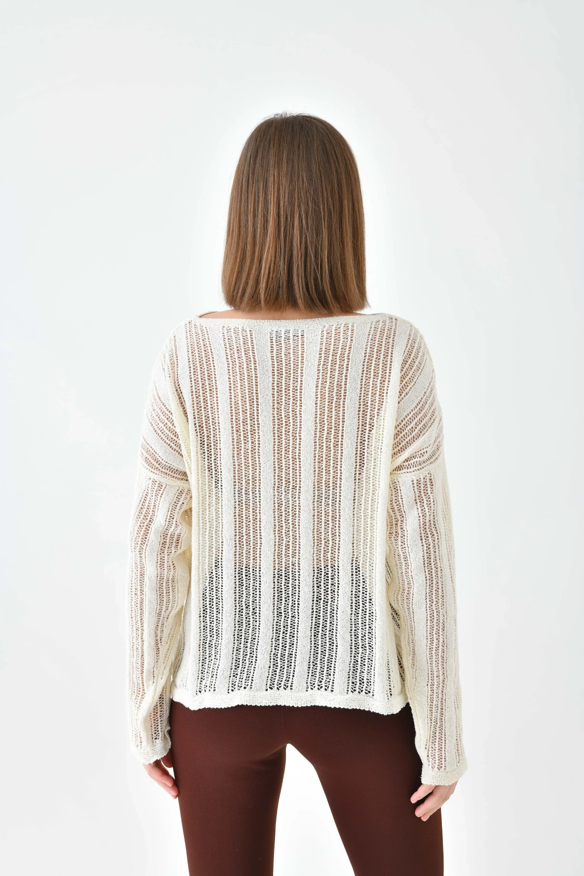 Kadın Kayık Yaka Örgü Detay Oversize Triko Kazak