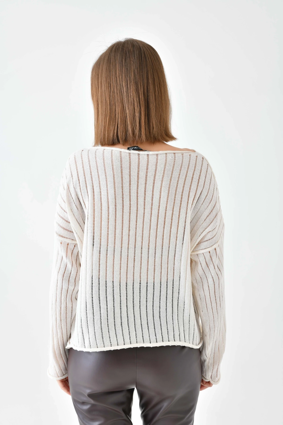 Kadın Kayık Yaka Örgü Detay Salaş Triko Kazak