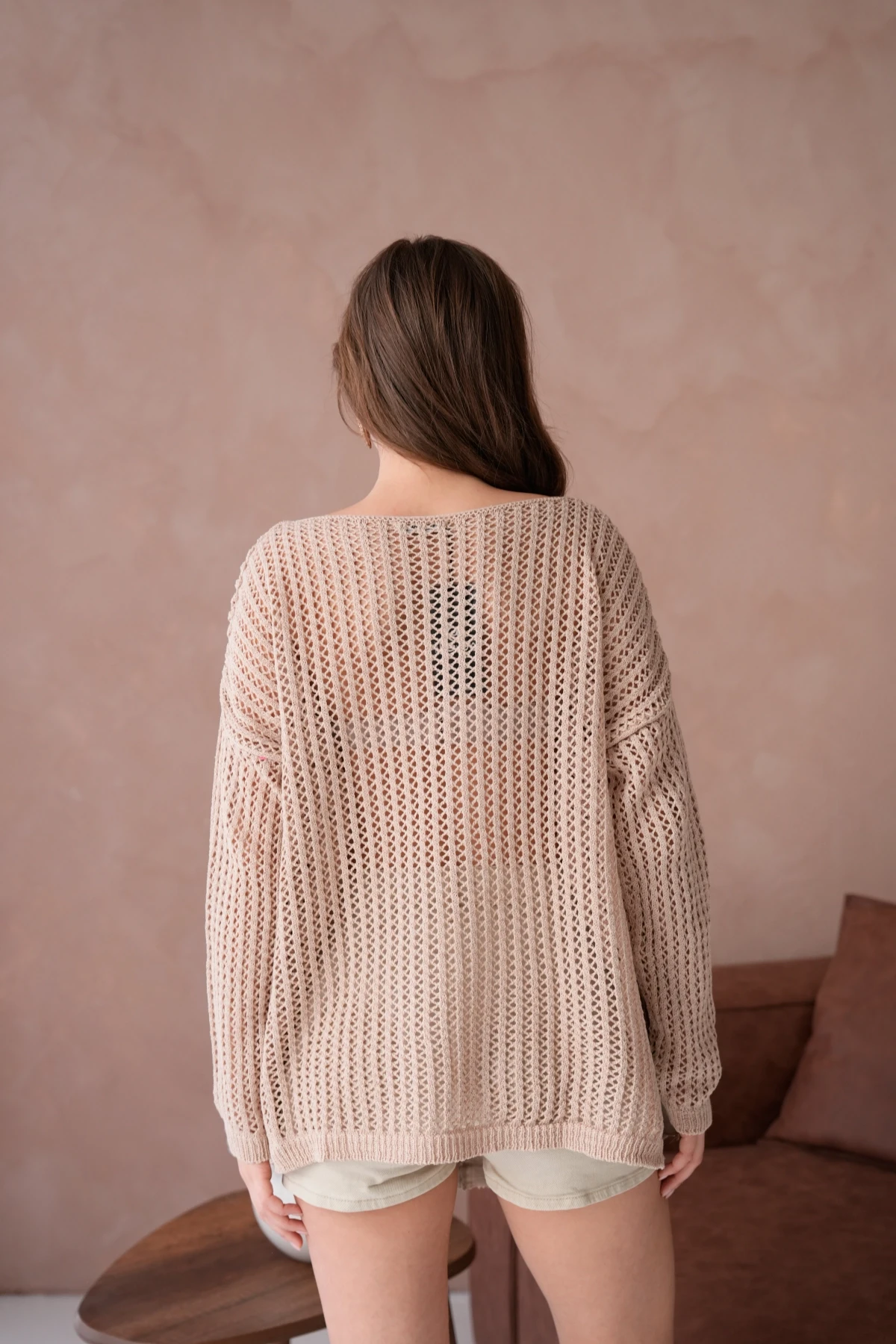 Kadın Kayık Yaka Örgü Detay Yırtmaçlı Triko Kazak