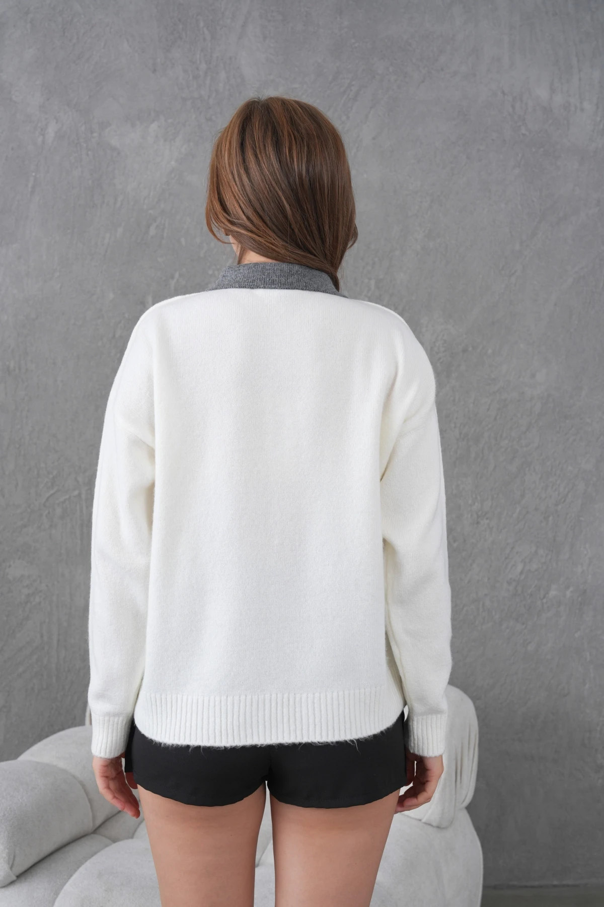 Kadın Polo Yaka Yarım Pat Düğmeli Triko Kazak