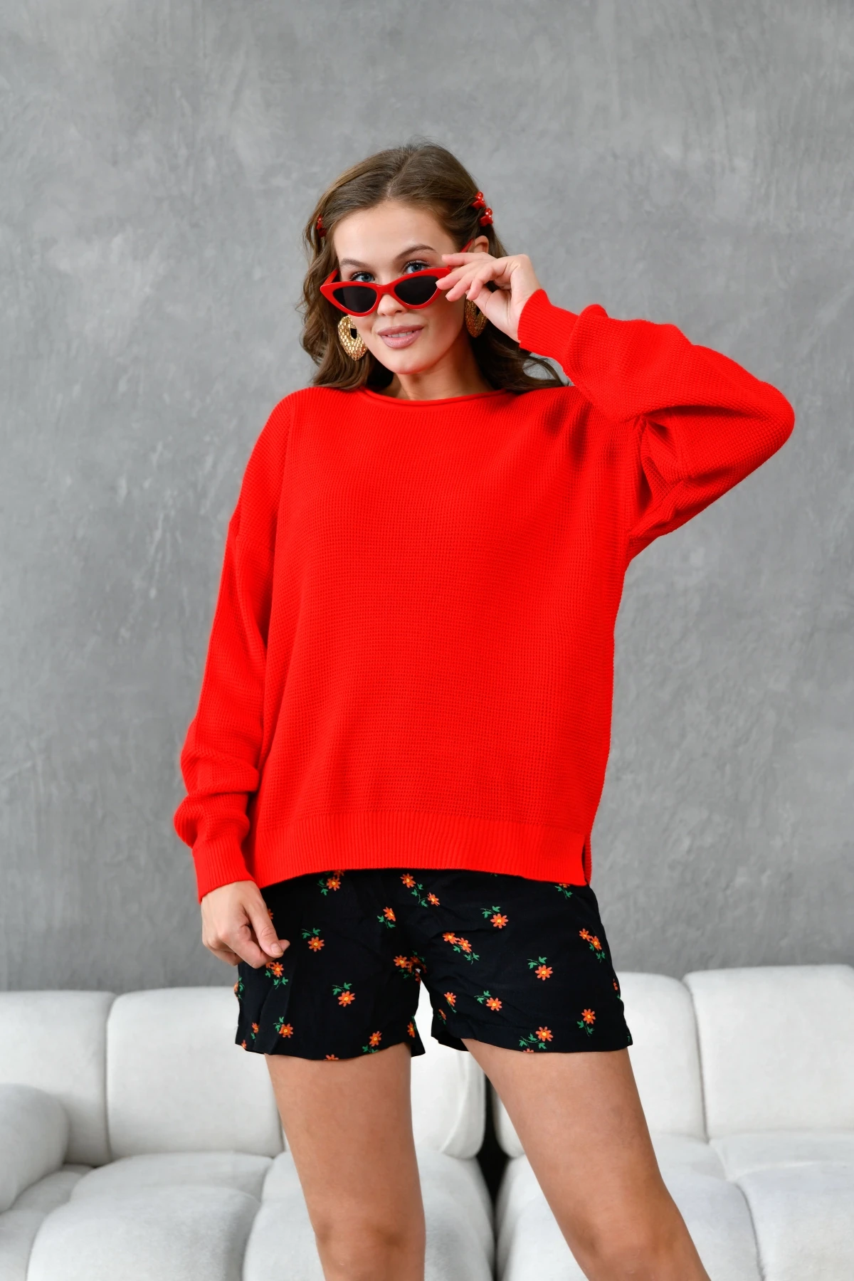 Bisiklet Yaka Arkası Uzun Yırtmaçlı Mevsimlik Triko Kazak