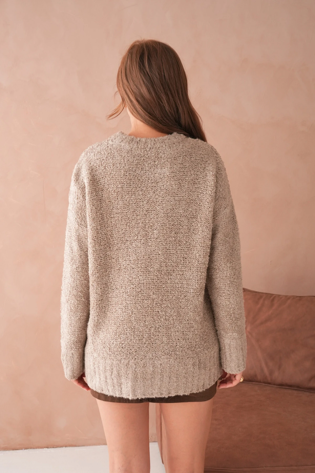 Kadın Bisiklet Bürümcük Yaka Yumuşak Dokulu Oversize Triko Kazak